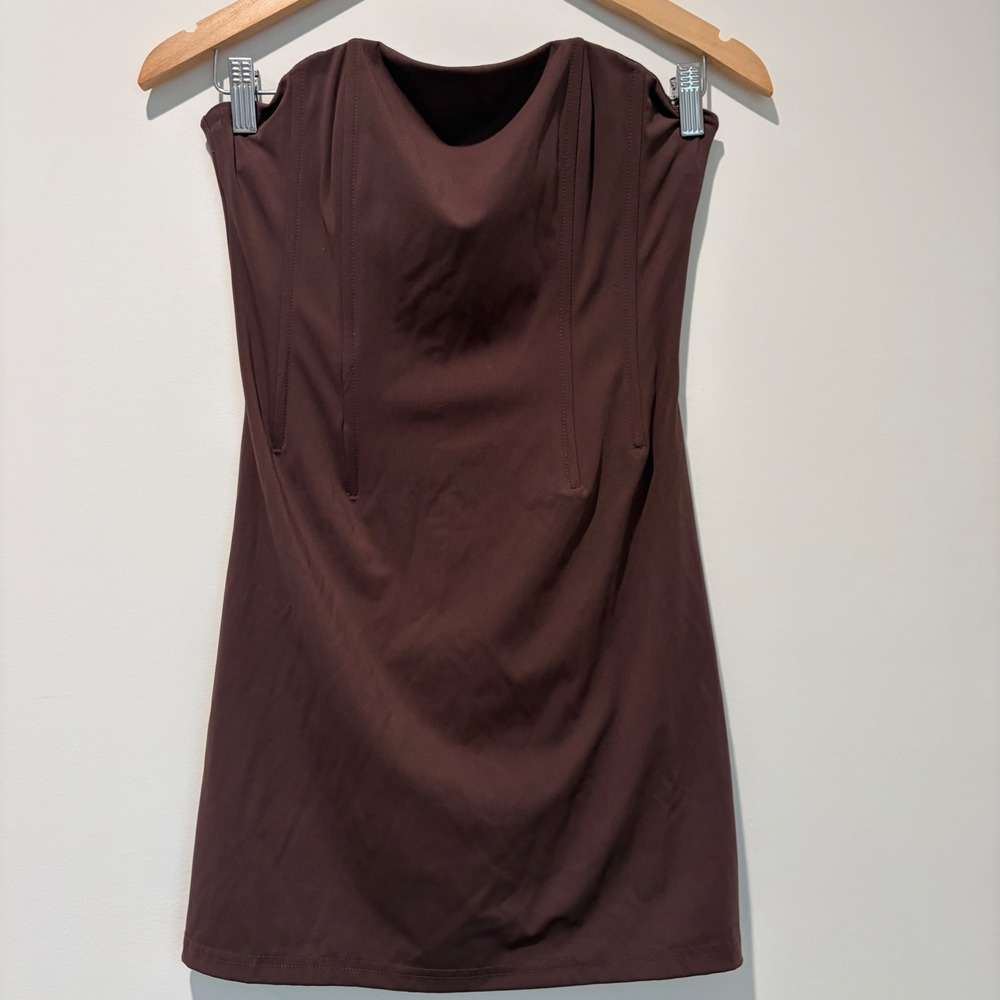 White Fox Boutique Chocolate Brown Cowl Neck Strapless Corset Mini Dress Medium